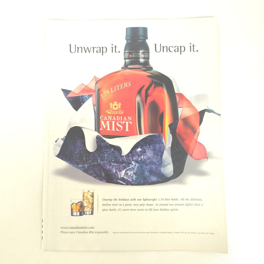 Canadian Mist Whisky Print Ad Unwrap Holiday Home Bar Wall Art Collector Decor